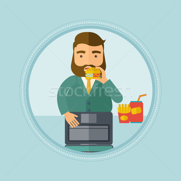 Businessman eating hamburger vector illustration. Stock photo © RAStudio