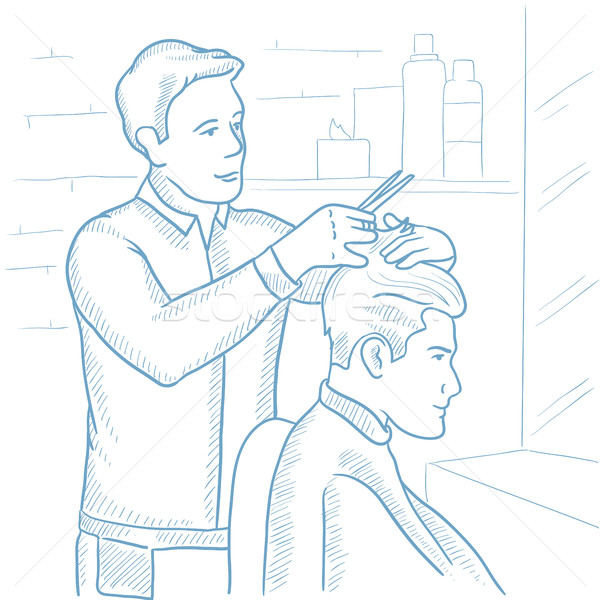 Fryzjera młody człowiek cięcie włosy Zdjęcia stock © RAStudio