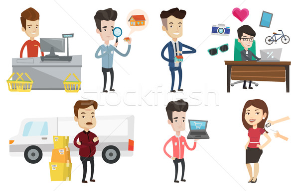 Vector set of shopping people characters. Stock photo © RAStudio