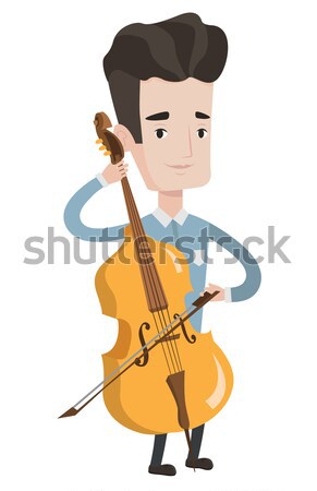 Homem jogar violoncelo jovem feliz caucasiano Foto stock © RAStudio
