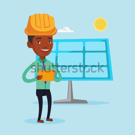 Foto stock: Masculino · trabalhador · energia · solar · planta · africano · engenheiro