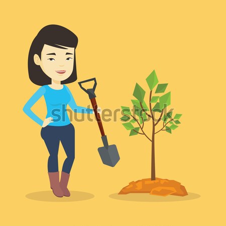 Woman plants tree vector illustration. Stock photo © RAStudio