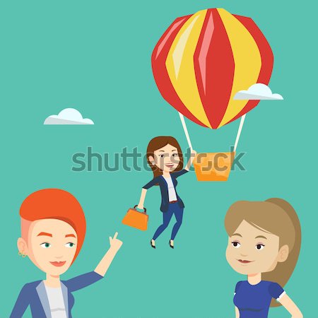 Business woman hanging on balloon. Stock photo © RAStudio