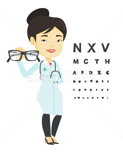 Stock photo: Professional ophthalmologist holding eyeglasses.