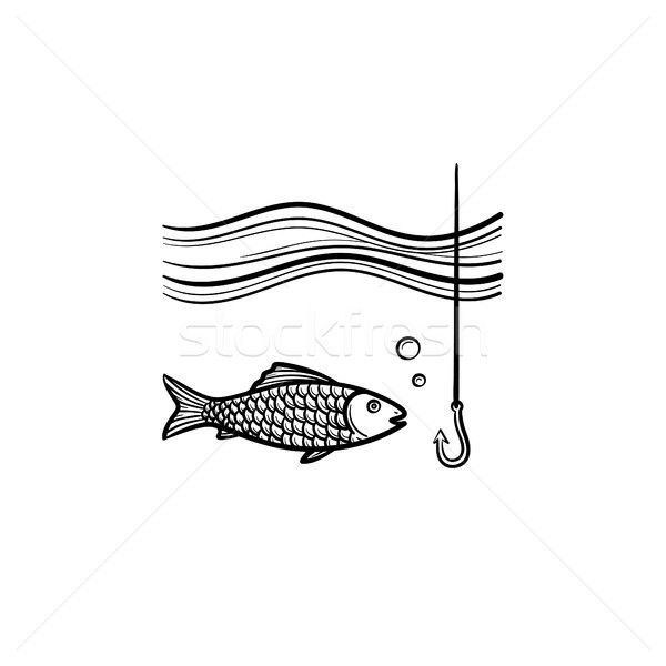 Fish with hook hand drawn sketch icon. Stock photo © RAStudio