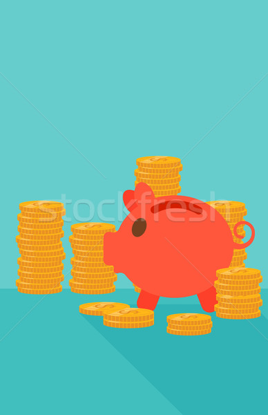Blue background of piggy bank and golden coins. Stock photo © RAStudio