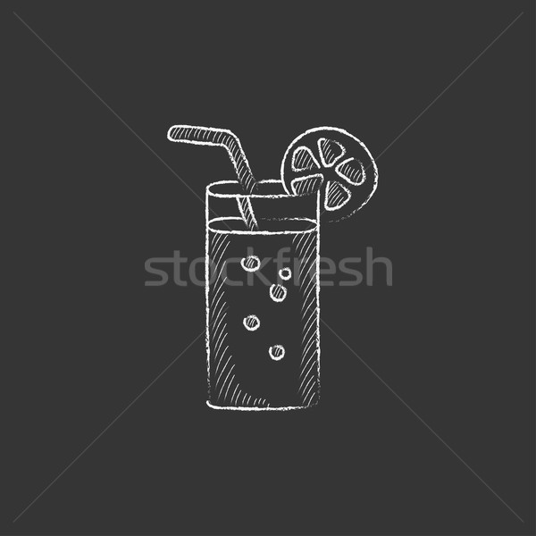 Glass with drinking straw. Drawn in chalk icon. Stock photo © RAStudio