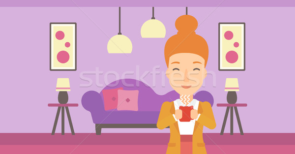 Woman sitting with cup of coffee. Stock photo © RAStudio