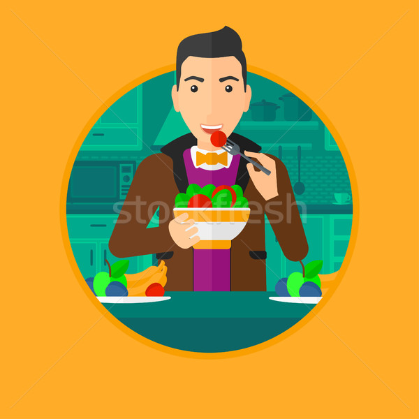 Stock foto: Mann · gesunde · Ernährung · Gemüse · Salat · junger · Mann · Essen