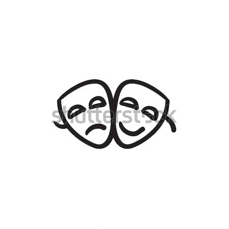 Dwa teatralny maski szkic ikona wektora Zdjęcia stock © RAStudio