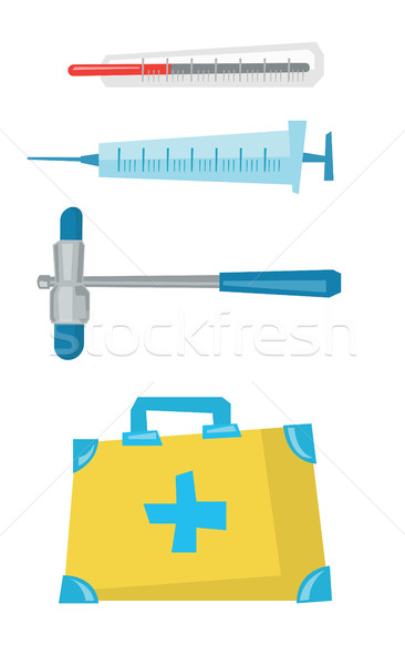 Különböző orvosi felszerelés hőmérő injekciós tű elsősegély készlet Stock fotó © RAStudio