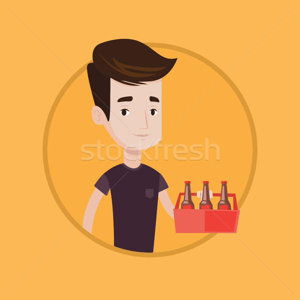Man with pack of beer vector illustration. Stock photo © RAStudio