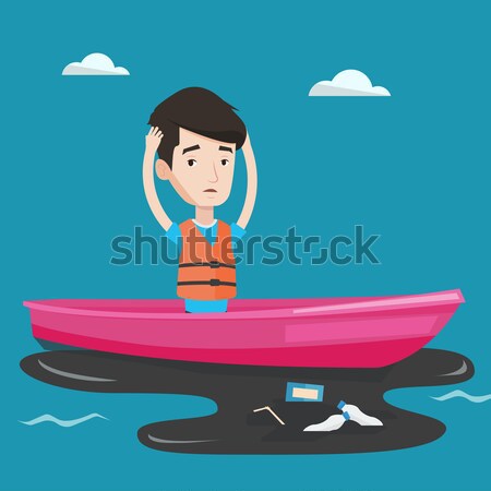 Woman floating in a boat in polluted water. Stock photo © RAStudio