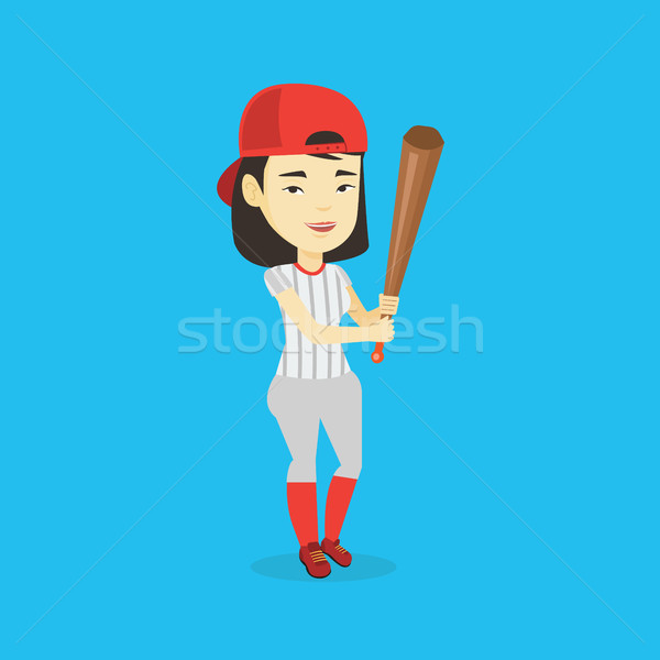 Jucator de baseball bat tineri zâmbitor asiatic Imagine de stoc © RAStudio