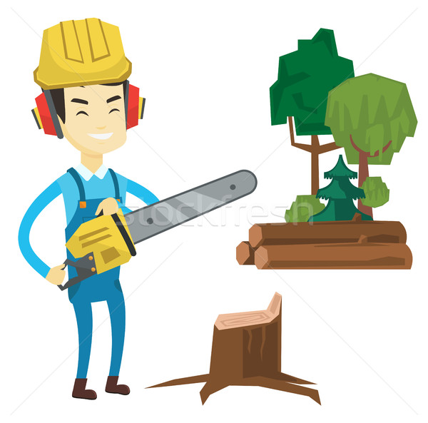 Lumberjack with chainsaw vector illustration. Stock photo © RAStudio