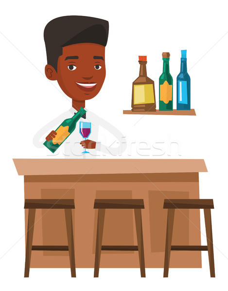 Barkeeper stehen bar counter african Flasche Stock foto © RAStudio