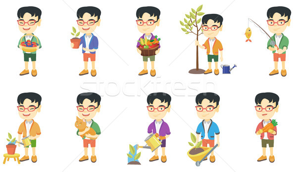 Little asian boy vector illustrations set. Stock photo © RAStudio