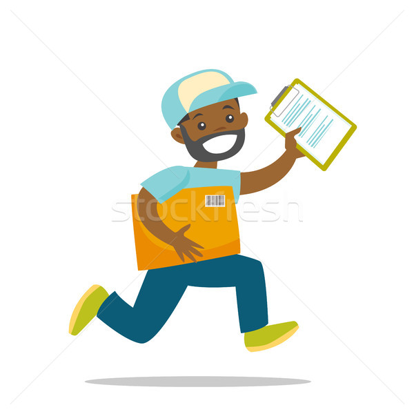 Correio corrida pacote homem negro caixa documentos Foto stock © RAStudio