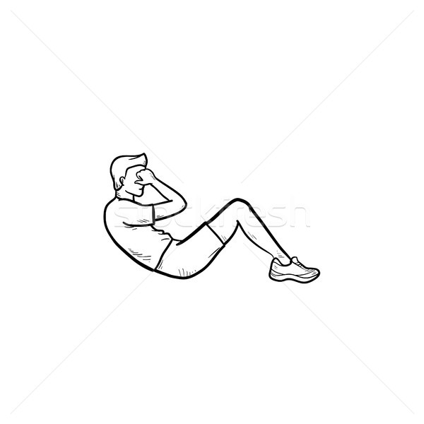 Stock photo: Crunches sport exercise hand drawn outline doodle icon.