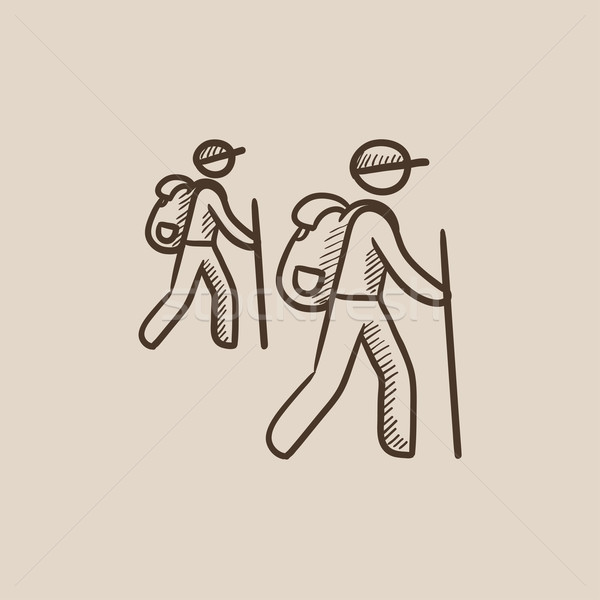 Toeristische backpackers schets icon web mobiele Stockfoto © RAStudio