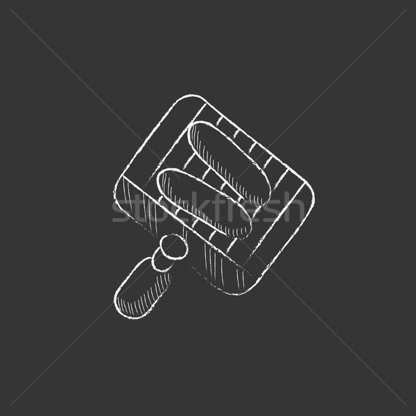 Grilled sausages on grate for barbecue. Drawn in chalk icon. Stock photo © RAStudio