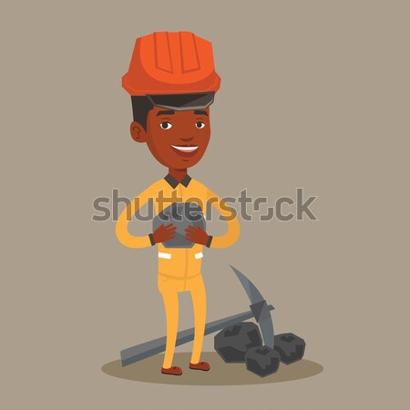 Stock photo: Miner holding coal in hands vector illustration.