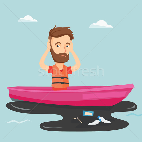 Man floating in a boat in polluted water. Stock photo © RAStudio