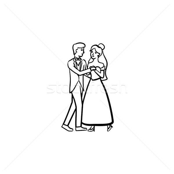 Stock fotó: Első · esküvő · tánc · kézzel · rajzolt · rajz · ikon