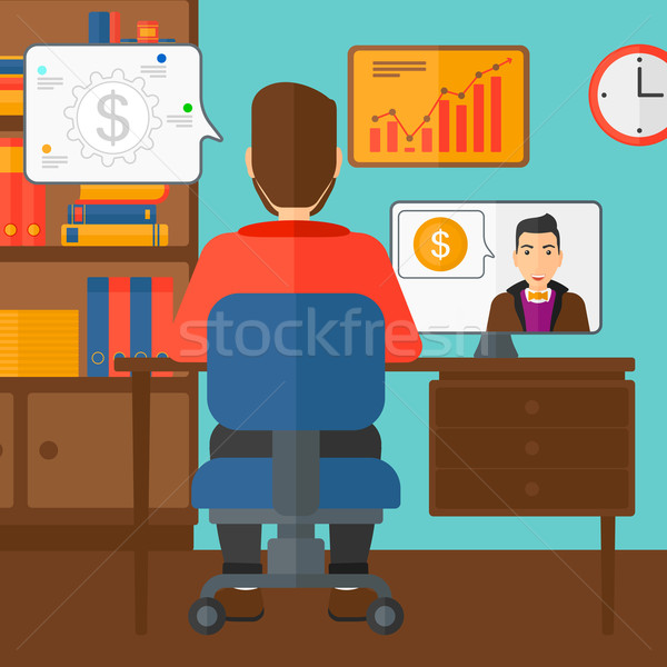業務 視頻 談判 男子 坐在 辦公室 商業照片 © RAStudio