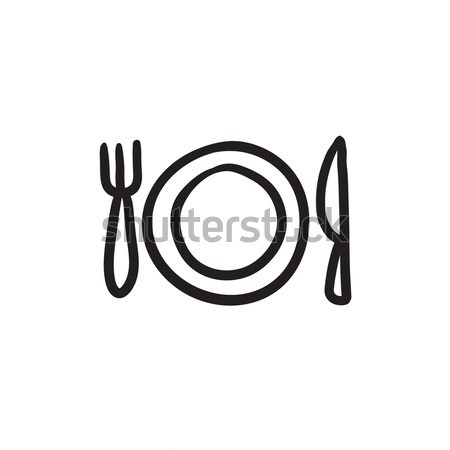 Plate with cutlery sketch icon. Stock photo © RAStudio