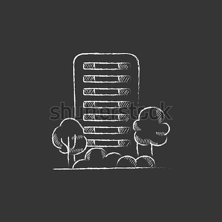 Residential building with trees sketch icon. Stock photo © RAStudio