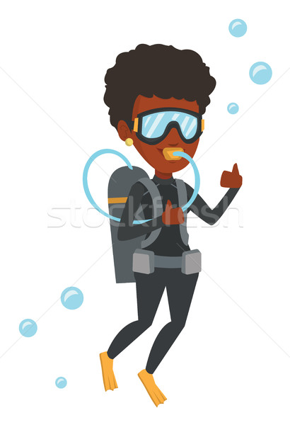 Woman diving with scuba and showing ok sign. Stock photo © RAStudio