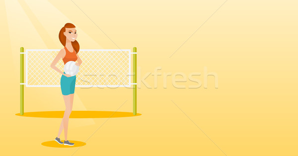 Stock foto: Jungen · Strand · Volleyball · Spieler · stehen