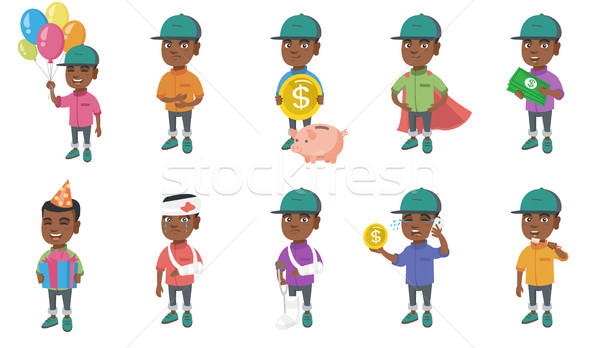 Little african boy vector illustrations set. Stock photo © RAStudio