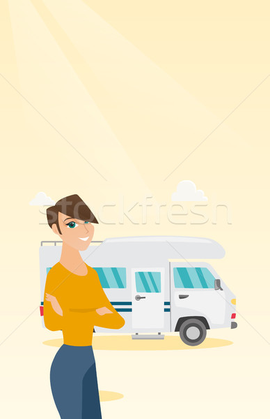 Caucasian woman standing in front of motorhome. Stock photo © RAStudio