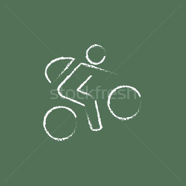 Stock fotó: Bicikli · kerékpáros · ikon · rajzolt · kréta · kézzel · rajzolt