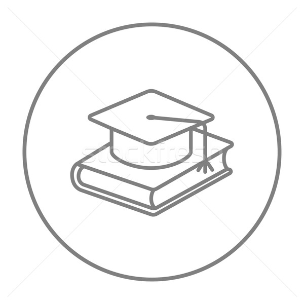 Graduation cap laying on book line icon. Stock photo © RAStudio