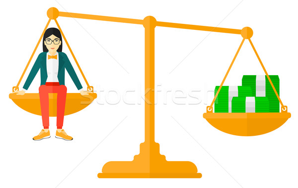 Nő ül mérleg érmék ázsiai üzletasszony Stock fotó © RAStudio