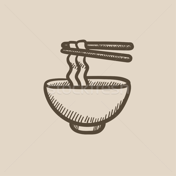 Bowl of noodles with pair chopsticks sketch icon. Stock photo © RAStudio