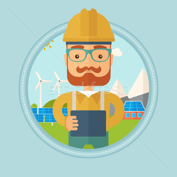 Foto stock: Masculina · trabajador · energía · solar · planta