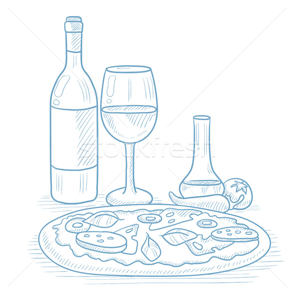 Dinner with wine and pizza. Stock photo © RAStudio