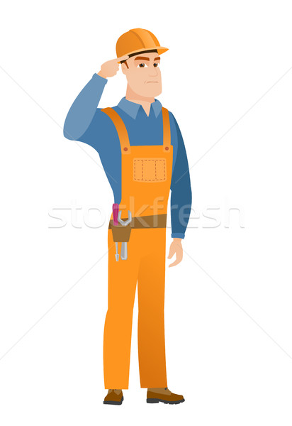 Angry man gesturing with his finger against temple Stock photo © RAStudio