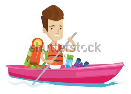 Stock photo: Woman riding in kayak vector illustration.