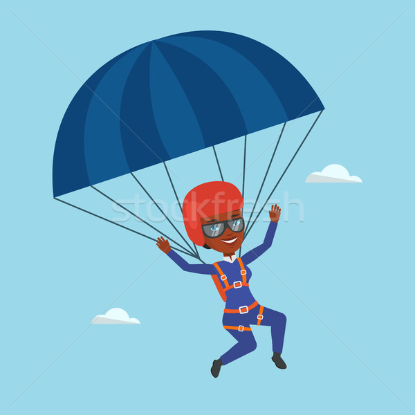 Jóvenes feliz mujer vuelo paracaídas Foto stock © RAStudio