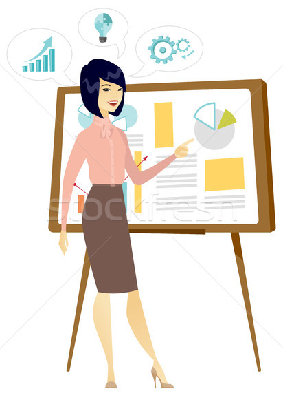Business woman działalności prezentacji wskazując wykresy pokładzie Zdjęcia stock © RAStudio