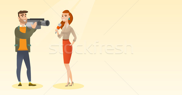 Tv reportero operador profesional caucásico micrófono Foto stock © RAStudio