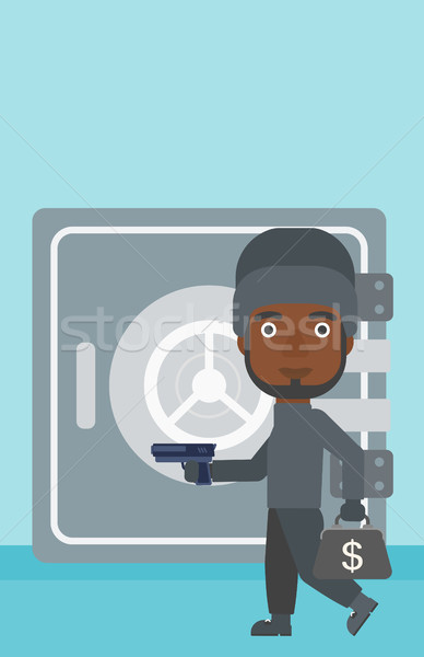 Burglar with gun near safe vector illustration. Stock photo © RAStudio