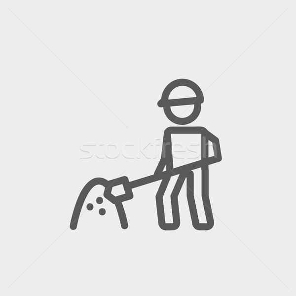 Worker with hard hat and shovel in building site thin line icon Stock photo © RAStudio