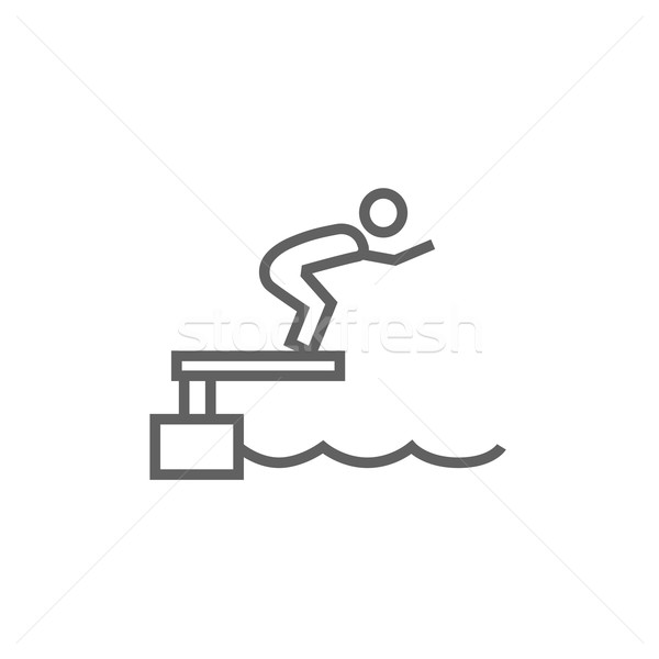 Stock photo: Swimmer jumping from starting block in pool line icon.