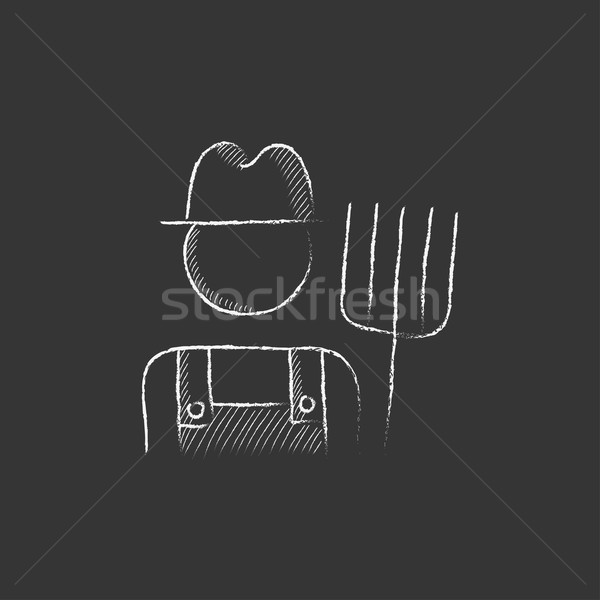 Farmer with pitchfork. Drawn in chalk icon. Stock photo © RAStudio